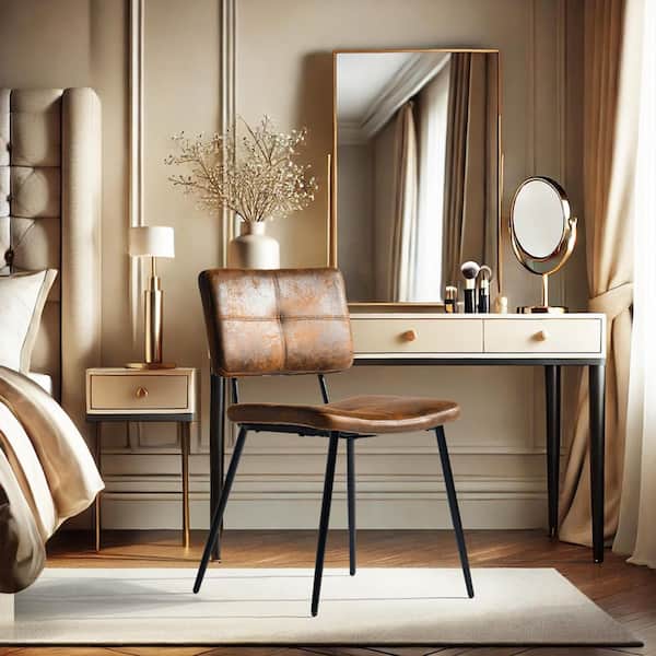 POME KS 4PK Brown Suede Upholstered Vanity Chair Set of 4-Ideal for Modern Living Spaces