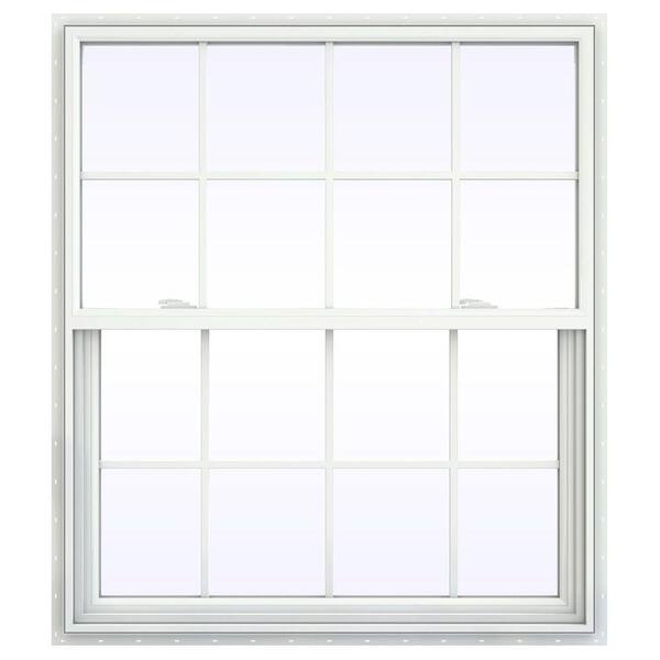JELD-WEN 41.5 in. x 47.5 in. V-2500 Series White Vinyl Single Hung Window with Colonial Grids/Grilles