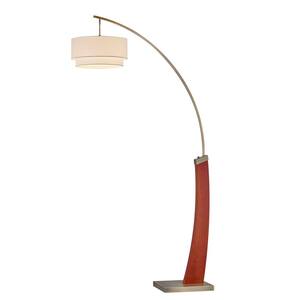 Katerina 81"H Double Shade, Standard LED Floor lamp with Modern Square Steel and Wood Base & Dimmer with off-white shade