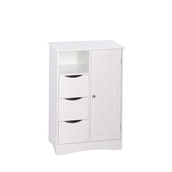 Ashland 22 in. W x 32 in. H White Linen Cabinet Bathroom and Laundry Storage Cabinet with Drawers, Open Shelf