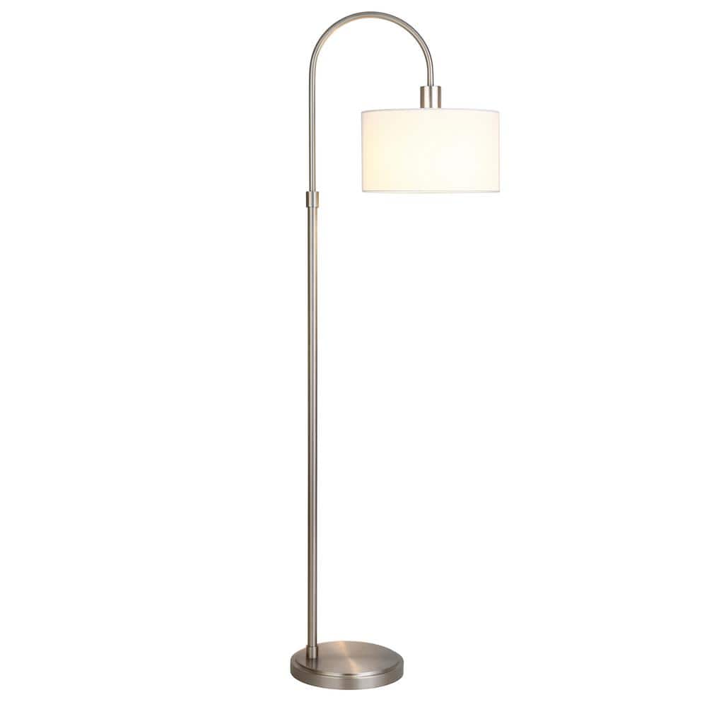 Sophia 70" White Drum Shade Arc Floor Lamp with Brushed Nickel Base