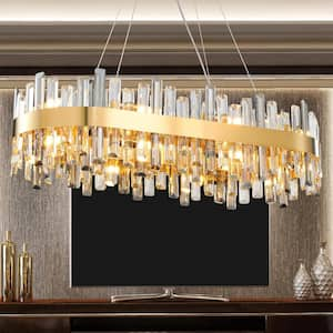 35.4 in. 16-Light Gold Crystal Chandelier, Modern Rectangular K9 Crystal Hanging Pendant Ceiling Light Fixture