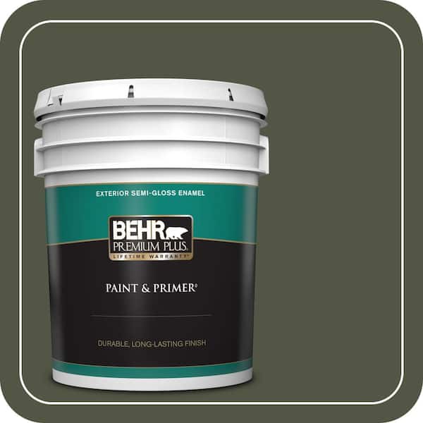 BEHR PREMIUM PLUS 5 gal. #ECC-37-3 Freshwater Marsh Semi-Gloss Enamel Exterior Paint & Primer
