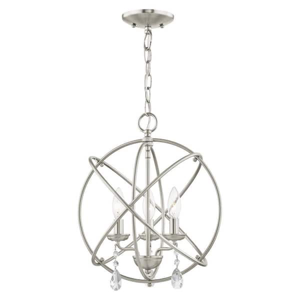 AVIANCE LIGHTING Cahill 15.5 in. 3-Light Brushed Nickel Convertible Mini Chandelier/Semi Flush with Crystals