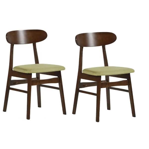 Benjara Green and Brown Polyester Wooden Frame Dining Chairs (set of 2)