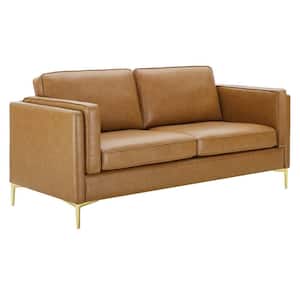 Kaiya 71 in. Tan Solid Faux Leather 2-Seater Square Arm Sofa with Removable Cushions