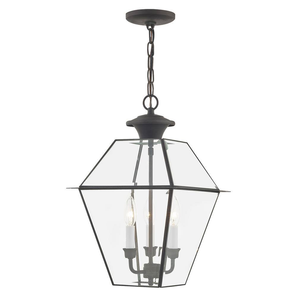 Charcoal Brushed Nickel 3-Light Outdoor Island Pendant with Clear Beveled Glass