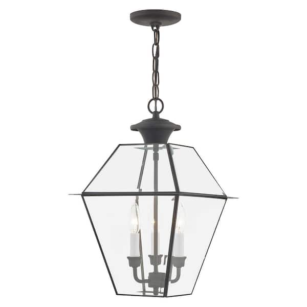 AVIANCE LIGHTING Ainsworth 18.5 in. 3-Light Charcoal Dimmble Outdoor Pendant Light with Clear Beveled Glass and No Bulbs Included