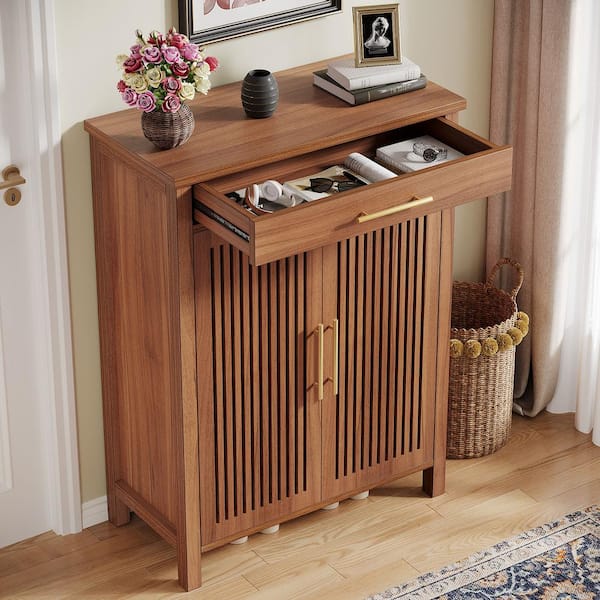 BYBLIGHT 43 in. H x 32 in. W Brown Wood Shoe Storage Cabinet with