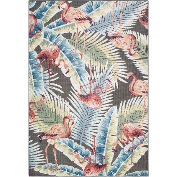 Livabliss Lakeside Gray/Multi Floral and Botanical 7 ft. x 9 ft. Indoor/Outdoor Area Rug