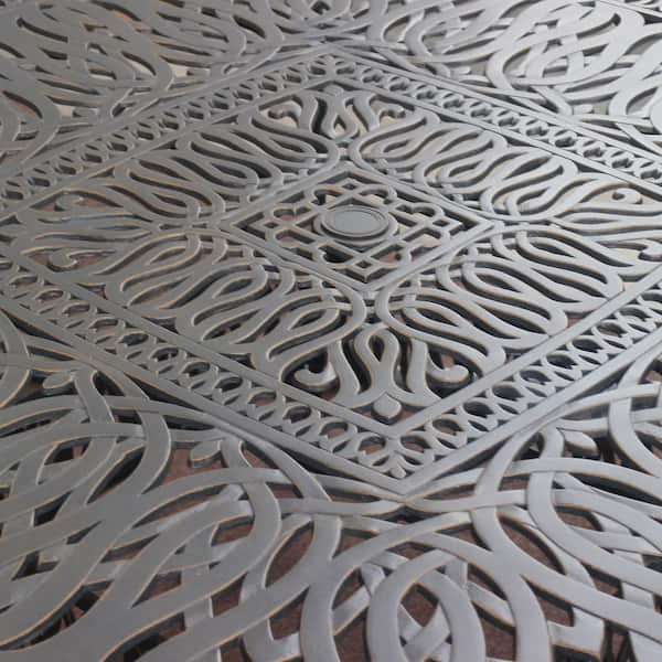 Aluminum Frame 30 in. H Outdoor Dining Table with Umbrella Hole for Garden, Pergola(Seats 6)