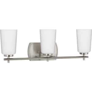 Adley Collection 23 in. 3-Light Brushed Nickel Etched Opal Glass New Traditional Bath Vanity Light