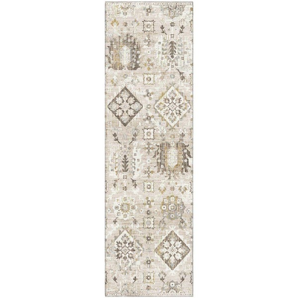 Mayfield Premium Machine Washable Abstract AMF1998 Linen 2 ft. x 7 ft. Runner Rug