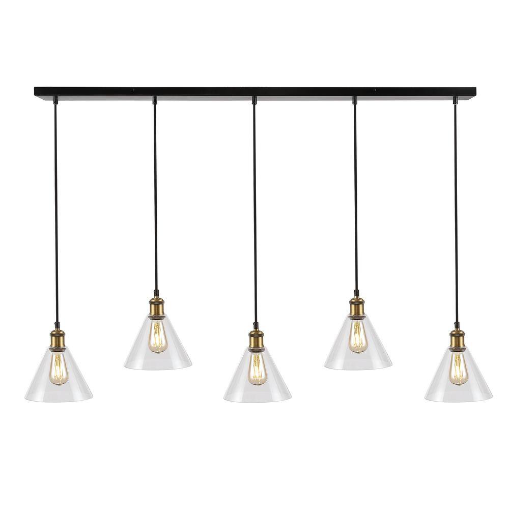 Presta 54'' Black and Clear Glass Industrial Chic Island Pendant with LED