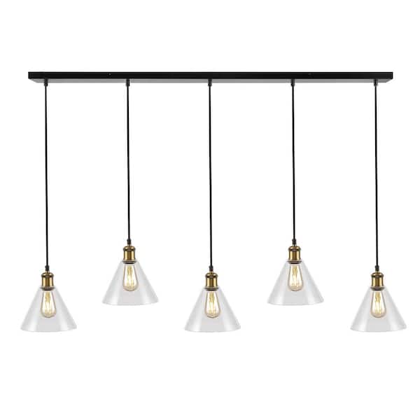 SAFAVIEH Presta 4-Watt 5-Light Black Pendant Light with Glass Shade