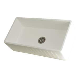 Faith Farmhouse Solid Surface 36 in. Single Bowl Kitchen Sink in White Stone