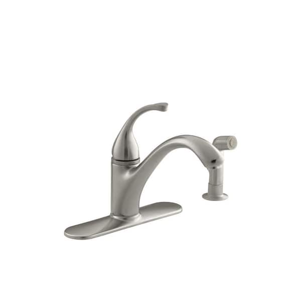 KOHLER Forte Single-Handle Standard Kitchen Sink Faucet with 9-1/16 in. Spout and Side Spray in Vibrant Brushed Nickel