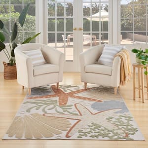 Aloha Ivory Multicolor 4 ft. x 6 ft. Nature-inspired Contemporary Indoor/Outdoor Area Rug