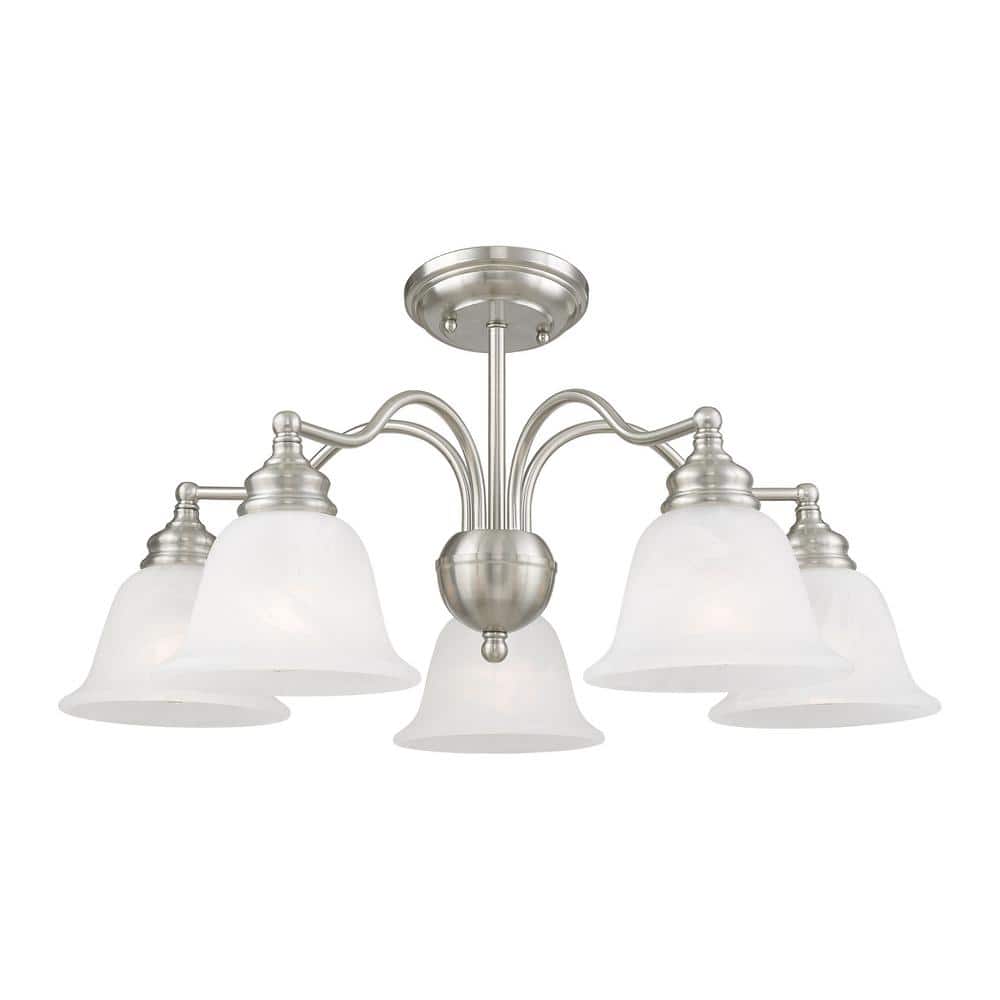 Essex Traditional 5-Light Chandelier in Brushed Nickel with Alabaster Glass