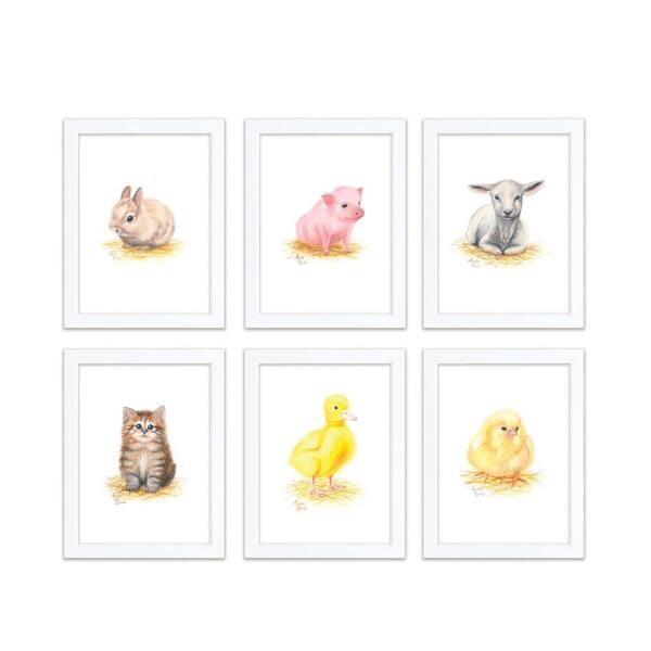 Unbranded "Barnyard Littles" by Alyssa Lewis Set of Six White Framed Animal Art Prints 24 in. x 18 in.