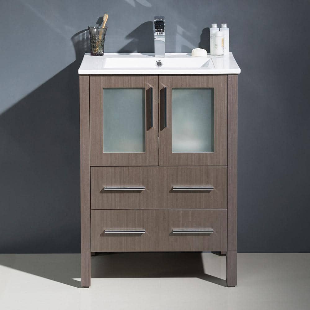 Modern Gray Oak 24" Freestanding Single Sink Vanity Set