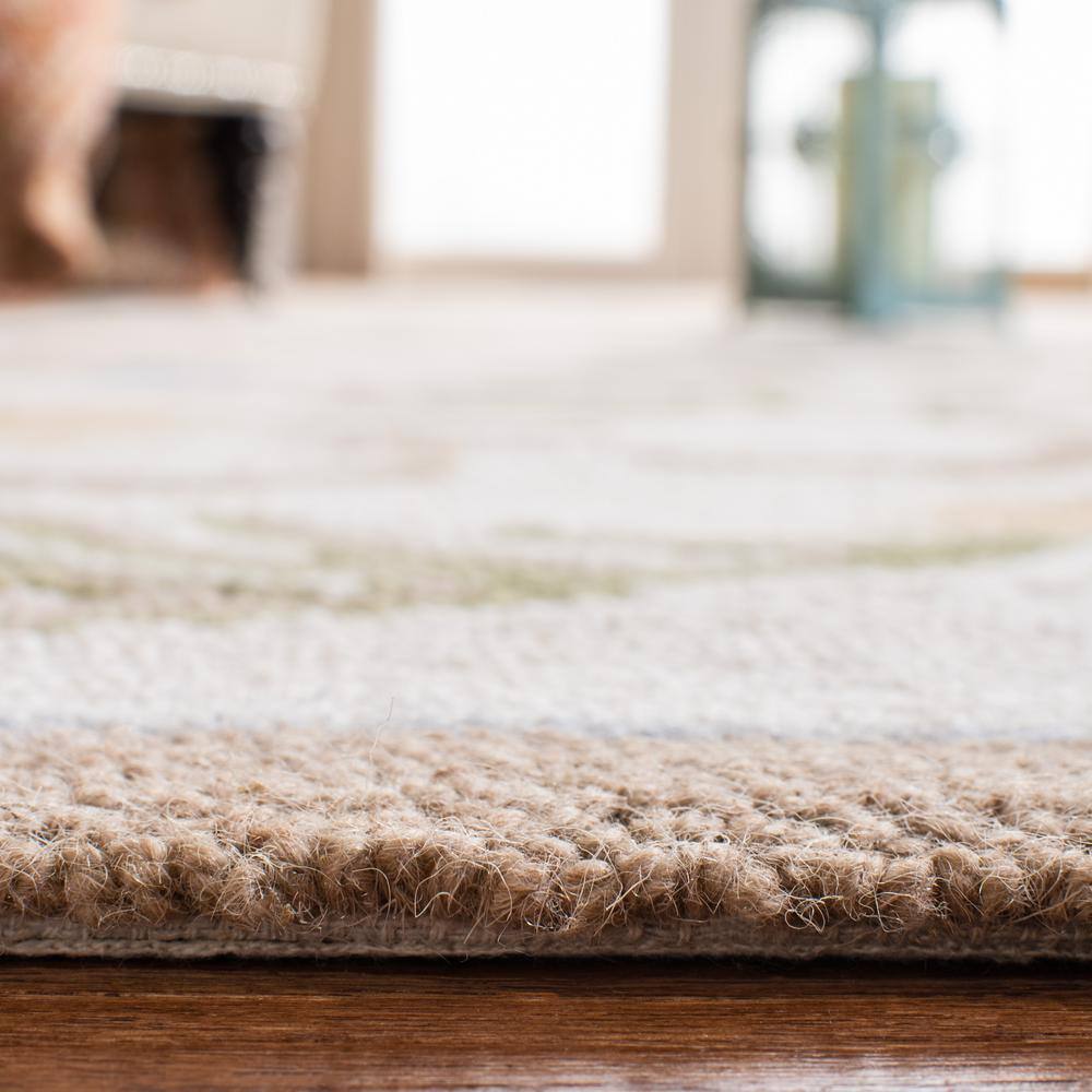 Ivory Floral Hand-Hooked Wool Runner Rug, 2'6" x 8'