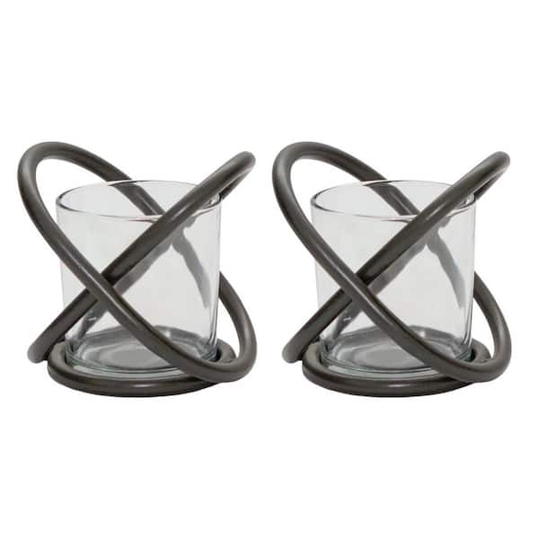 HomeRoots Clear, Black Metal Votive Set of 2-Pack
