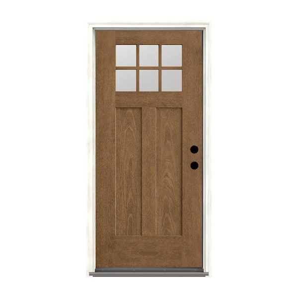THERMA-TRU 36 in. x 80 in. 2 Panel Left-Hand/Inswing 6 Lite Clear Acorn Stained Fiberglass Prehung Front Door with 4-9/16 in. Frame