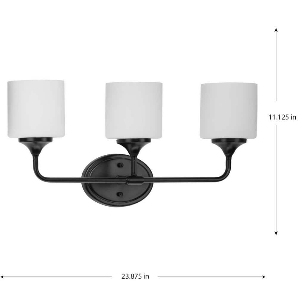 Matte Black 3-Light Bath Vanity with Etched White Glass Shades