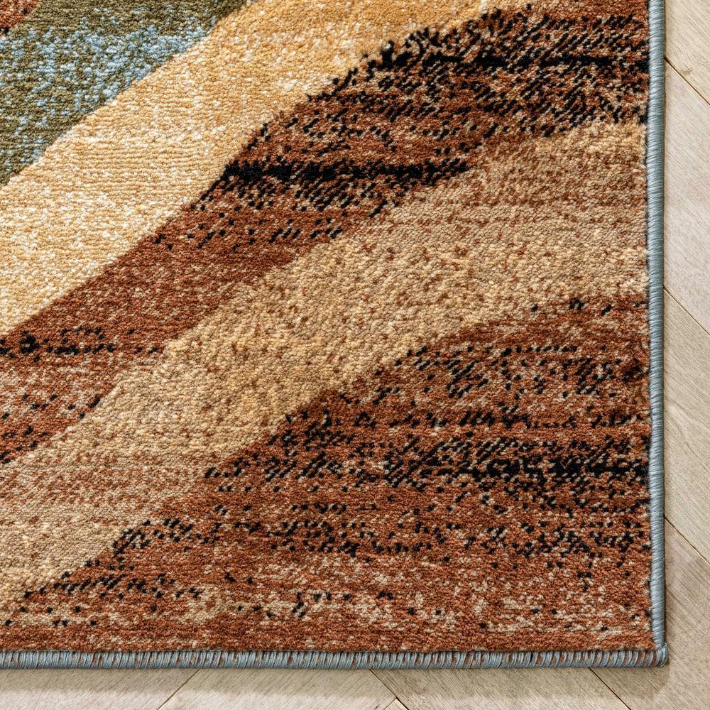 Modern Geometric Blue and Beige Rectangular Area Rug