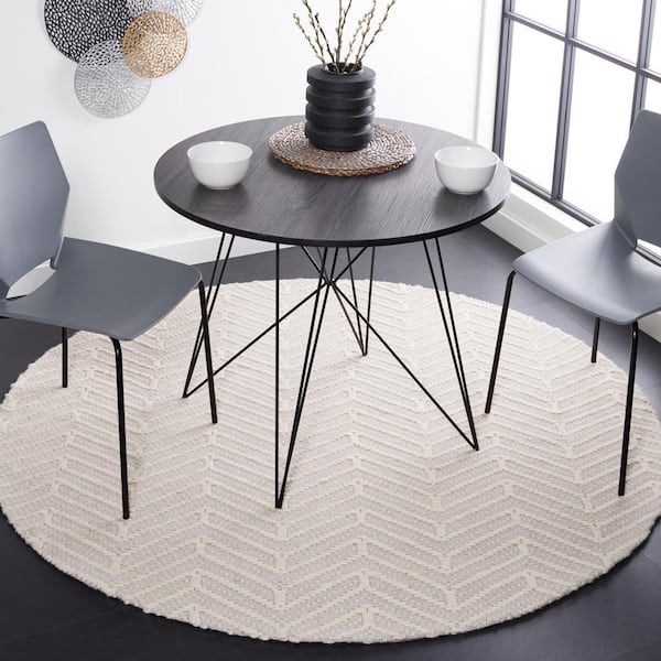 Marbella Ivory Beige 6 ft. X 6 ft. Chevron Round Area Rug