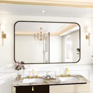 30 in. W x 47 in. H Large Rectangular Metal Framed Wall Bathroom Vanity Mirror Black
