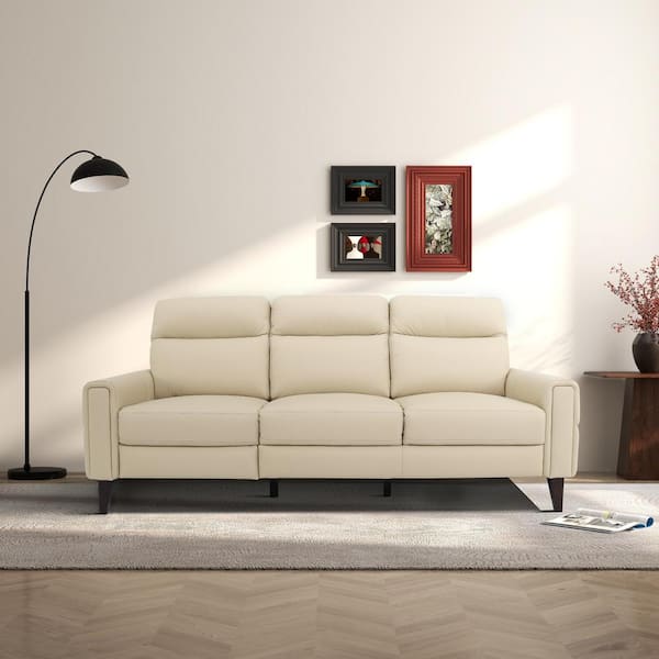Ashcroft Furniture Co Daria 79 in. Square Arm Genuine Leather Left-Facing Power Inclining 3-Seater Sofa in Cream