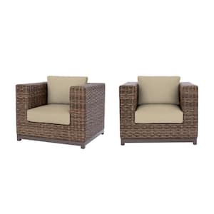 Fernlake Taupe Wicker Outdoor Patio Stationary Lounge Chair with CushionGuard Putty Tan Cushions (2-Pack)