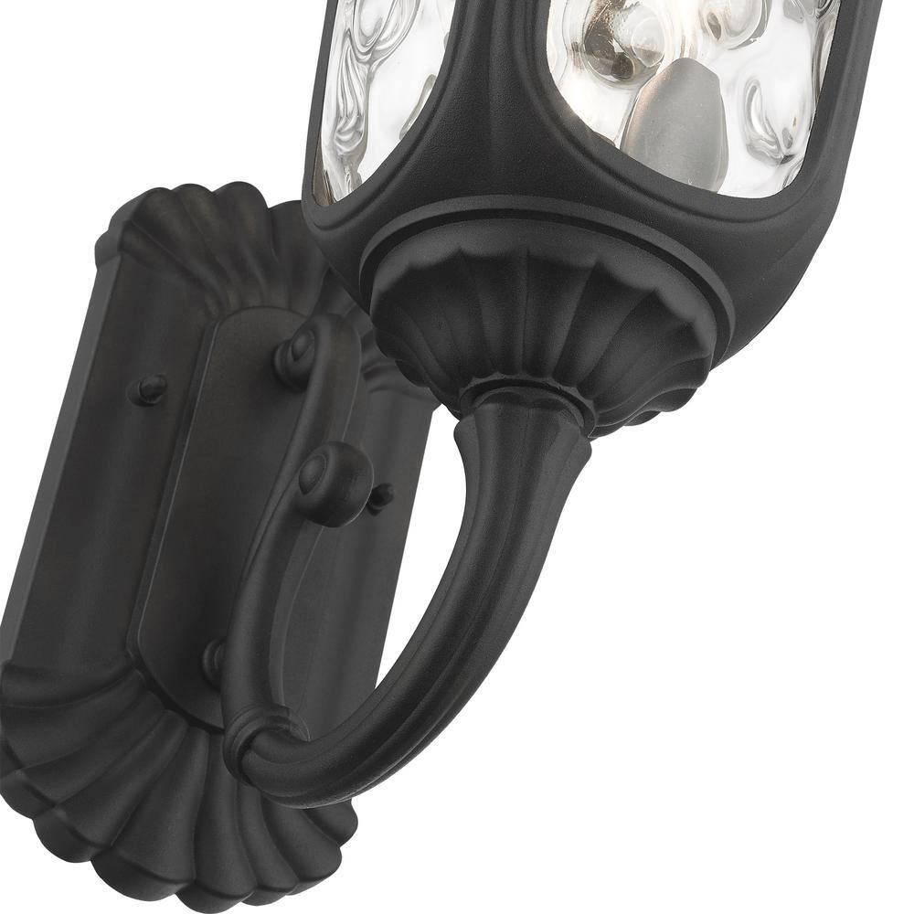 Artisanal Textured Black 3-Light Outdoor Lantern Sconce with Clear Water Glass