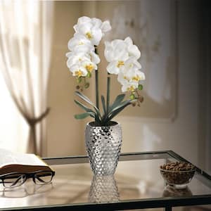 24 in. White Artificial Orchid in Pot