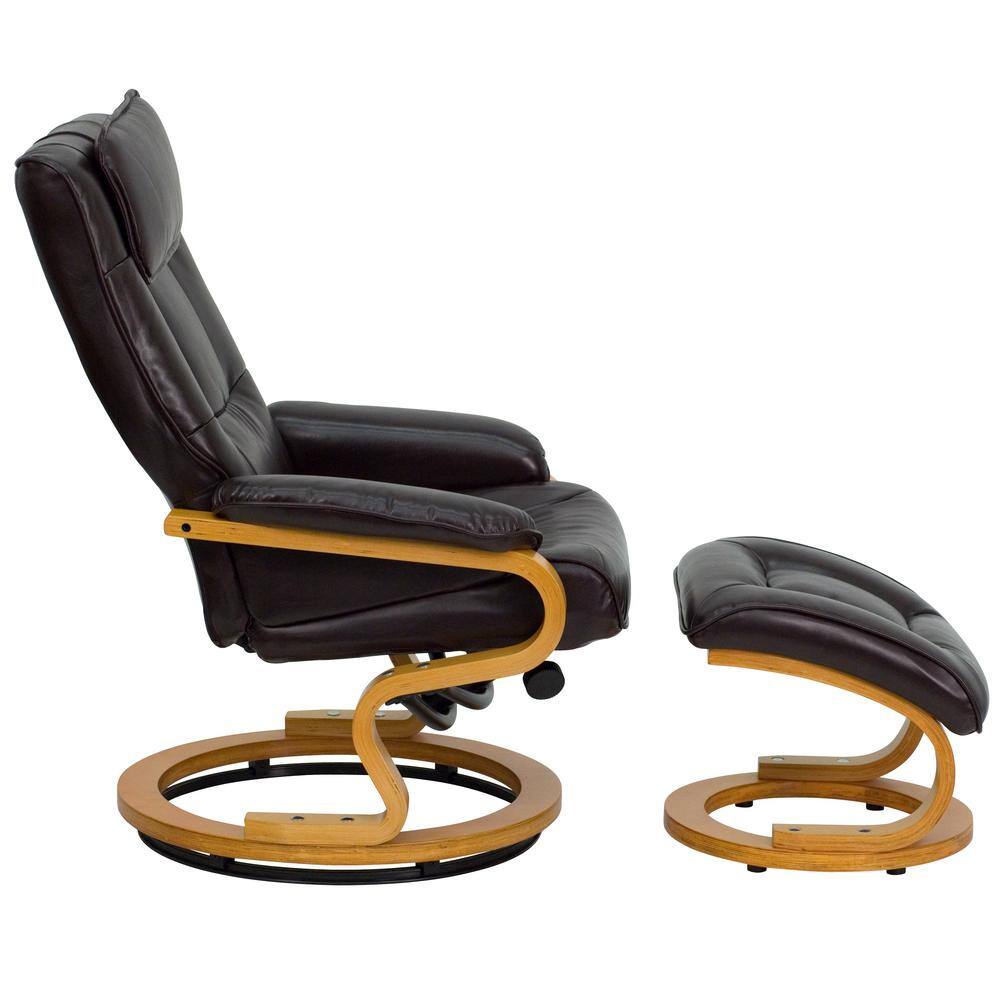 Brown Leather Swivel Recliner with Wood Frame