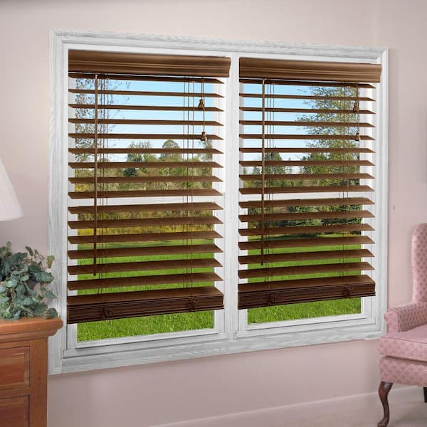 Perfect Lift Window Treatment Dark Oak 2 in. Textured Faux Wood Blind - 49.5 in. W x 84 in. L