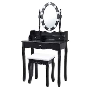 Black Trunk Vanity Dressing Table 10 Dimmable Bulbs Touch Switch 56.5 in. x 29.5 in. x 16 in.