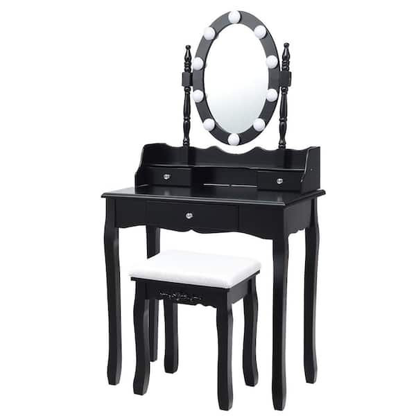 Costway Black Trunk Vanity Dressing Table 10 Dimmable Bulbs Touch Switch 56.5 in. x 29.5 in. x 16 in.
