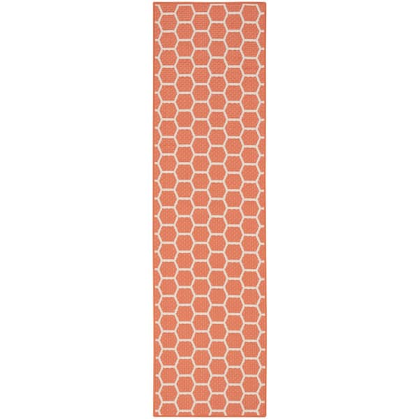 Nourison Reversible Indoor Outdoor Coral 2 ft. x 8 ft. Honeycomb Contemporary Runner Area Rug