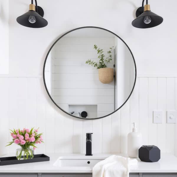 20 in. W x 20 in. H Round Framed Wall for Over Sink, Entryway, Living Room, Bathroom Vanity Mirror in Black