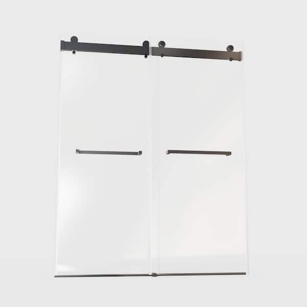 72 in. W x 76 in. H Double Sliding Frameless Shower Door in Matte Black with Smooth Sliding and 3/8 in. Clear Glass
