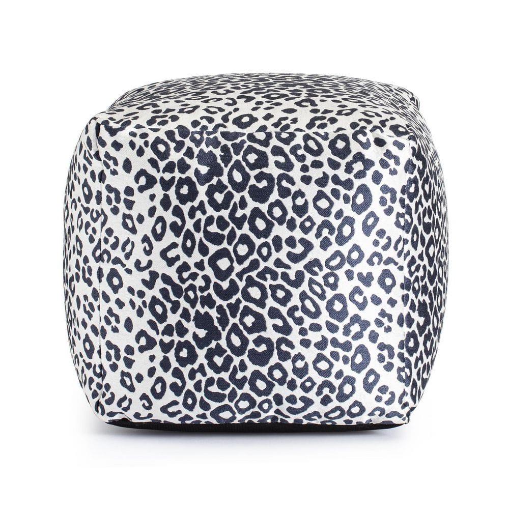 Anji Mountain Amur Blue 18 in. x 18 in. x 18 in. Blue and Ivory Pouf