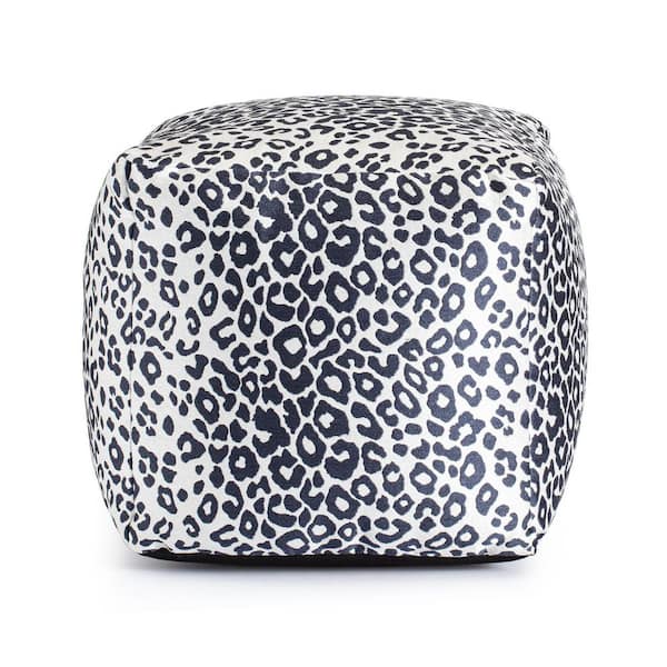 Anji Mountain Amur Blue 18 in. x 18 in. x 18 in. Blue and Ivory Pouf