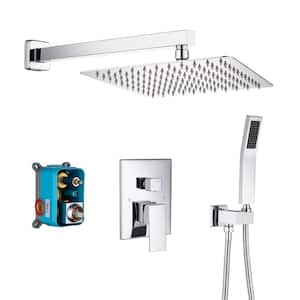 Mondawell Square 1-Spray Patterns 10 in. Wall Mount Rain Dual Shower Heads with Handheld and Valve in Chrome