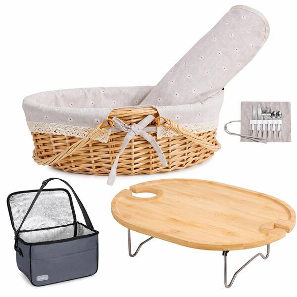 16.54 x 12.6 x 7.48 in Collapsible Insulated Picnic Set for 2 with Table Blanket Cooler Bag and Full Accessories