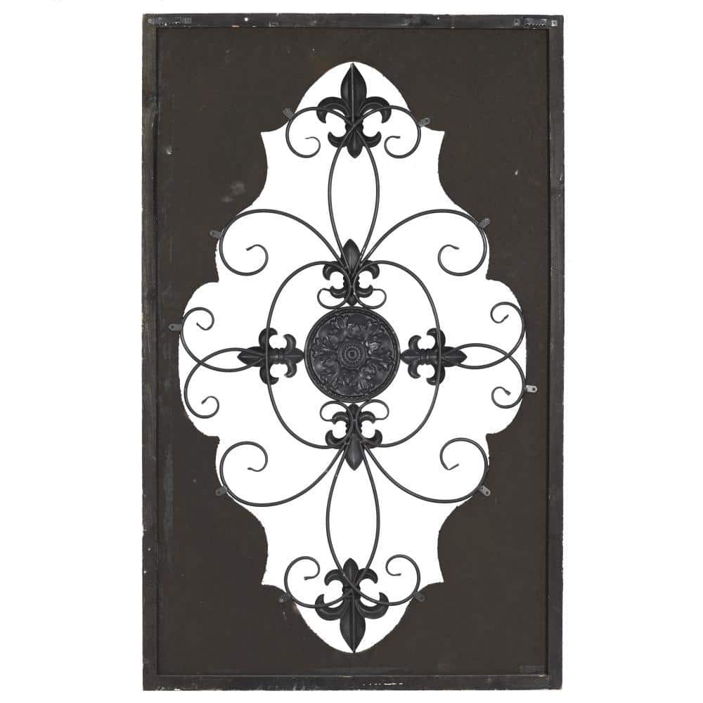 Cream and Black Weathered Wood Scroll Wall Sculpture