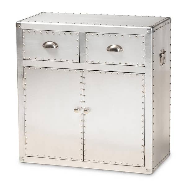 Baxton Studio Serge Silver Storage Cabinet with 2-Drawers