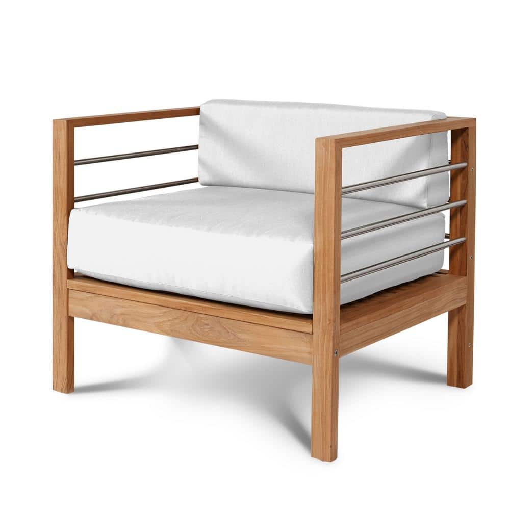 Leon Teak Outdoor Lounge Chair with Sunbrella White Cushion CMAC1960CW The Home Depot